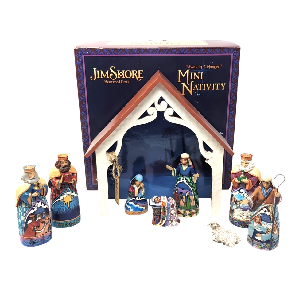 JIM SHORE Heartwood Creek Mini Nativity Set‎ 9 Piece Away In A Manger 2013